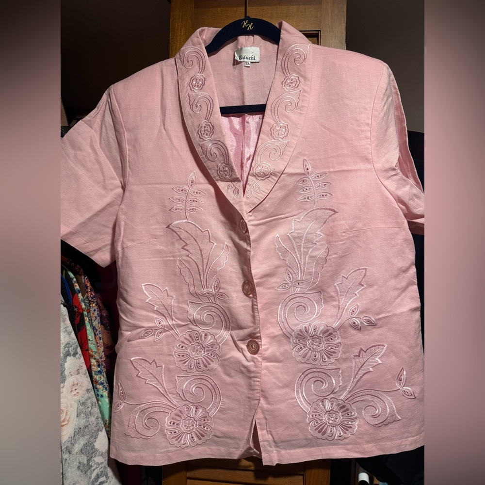 Pink Embroidered Women's Blazer Jacket